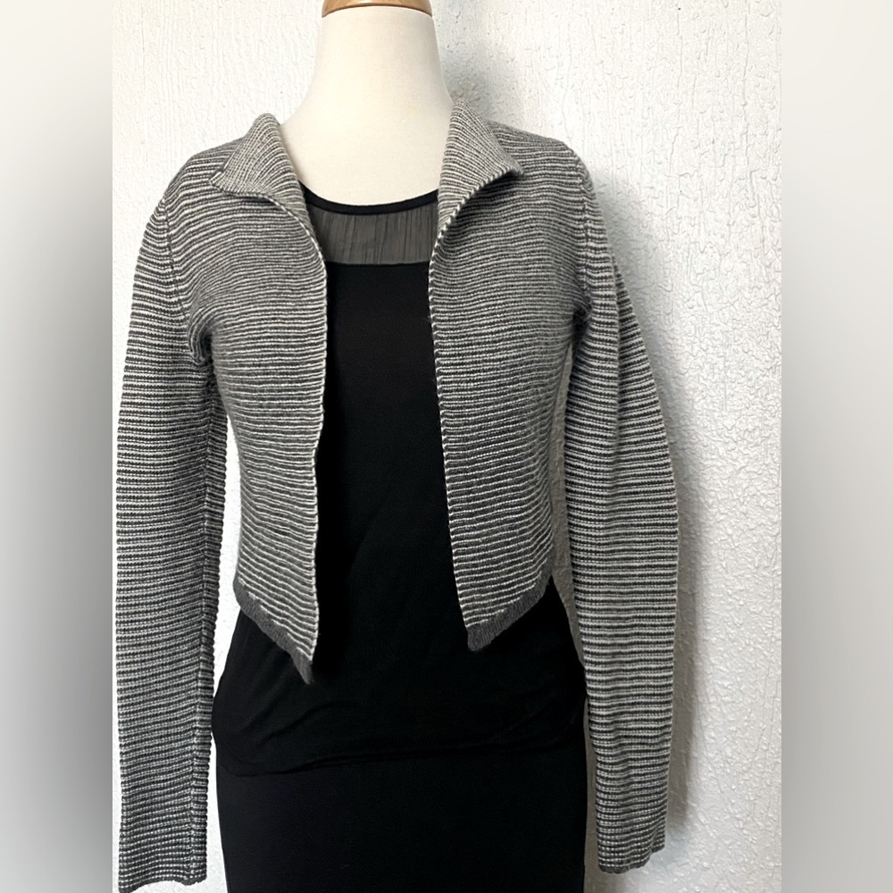 Express open front crop cardigan gray and white stripes